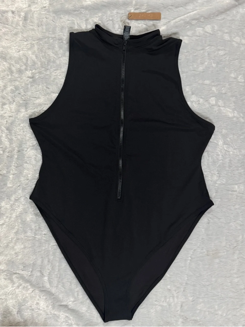 SKIMS NWT Recycled Swim Sleeveless One Piece Black Zip-Front One-Piece Swimsuit